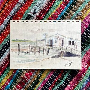 Original Vintage Watercolor Art Boat Coastal Nautical Unframed Signed